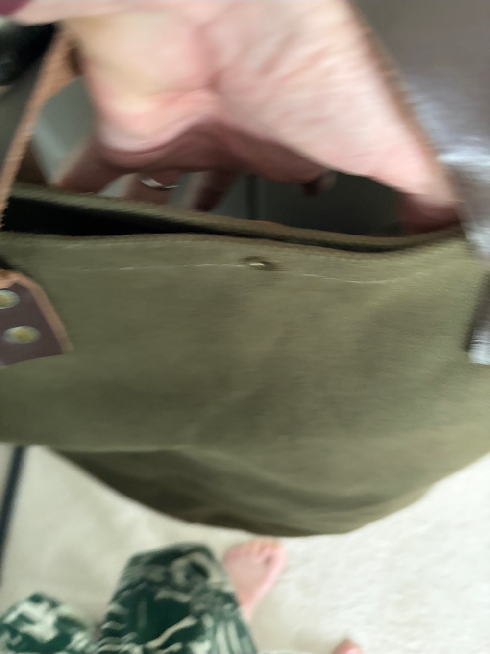 Carly Jean Los Angeles Olive Canvas Tote with Brown Leather Handles - Picture 6 of 7